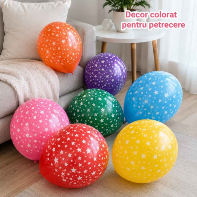 Set 25 de baloane colorate cu model steluțe