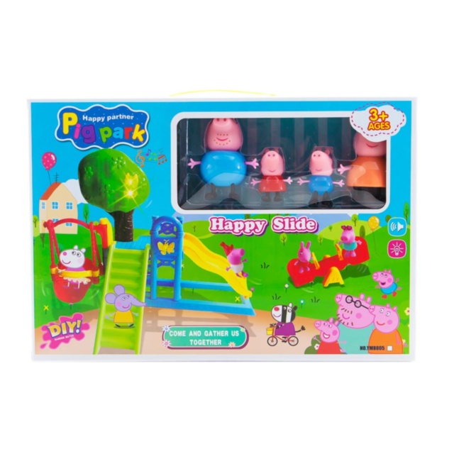 Set 4 Figurine  Peppa și Locul de Joacă  cu Topogan, Balansoar si Leagăn