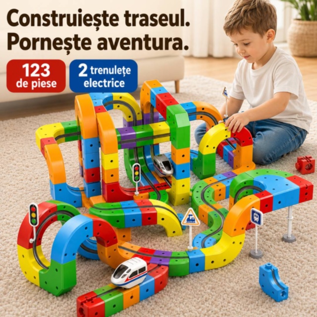 Set de construcție Cube Track cu două trenulețe electrice
