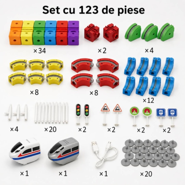 Set de construcție Cube Track cu două trenulețe electrice