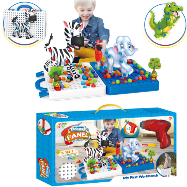 Mega Atelierul de Construcție cu Puzzle "Animale" cu Bormașină Electrică