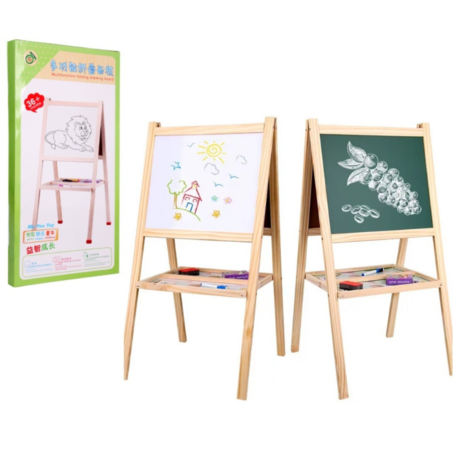 Tablă Dublă Multifuncțională din Lemn | Suprafață Albă și Neagră