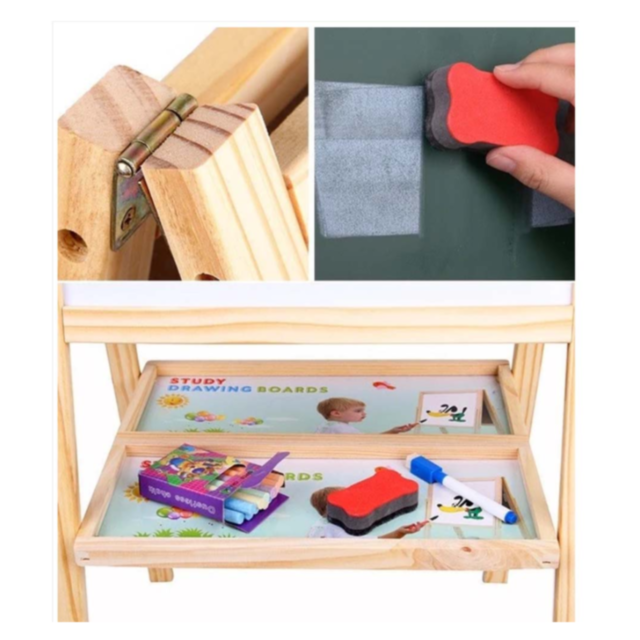 Tablă Dublă Multifuncțională din Lemn | Suprafață Albă și Neagră