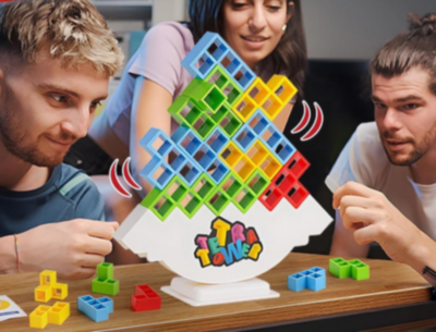 Joc de Echilibru Tetris Tower – 132 Piese Colorate și Cărți de Provocare | image