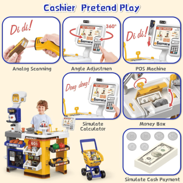 Supermarket Jucărie Interactiv cu Casă și Cărucior