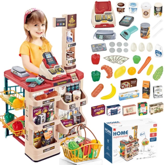 Casă de marcat supermarket copii cu accesorii și scanner