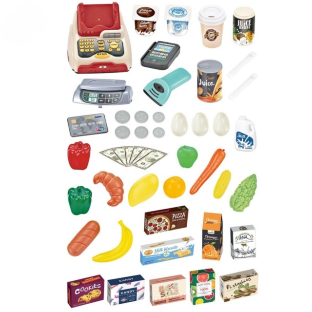 Casă de marcat supermarket copii cu accesorii și scanner