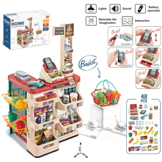 Casă de marcat supermarket copii cu accesorii și scanner