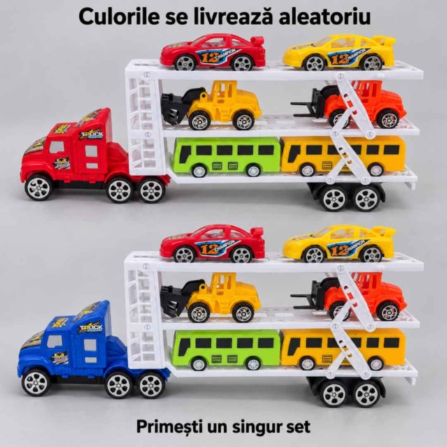 Camion transportor cu inerție, mașinuțe, utilaje și autobuze incluse