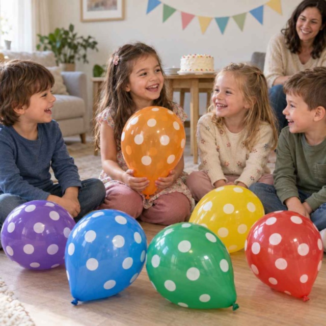 Set de 25 de baloane colorate cu buline albe