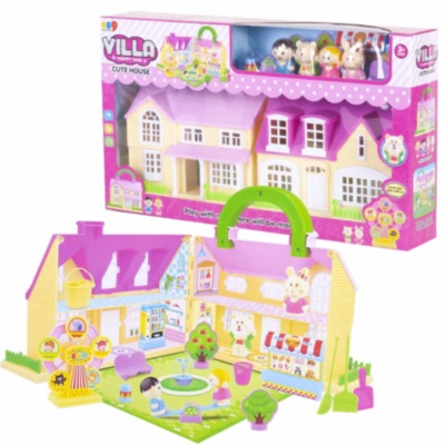 Căsuță Pliabilă de Păpuși cu Figurine și Mobilă | image