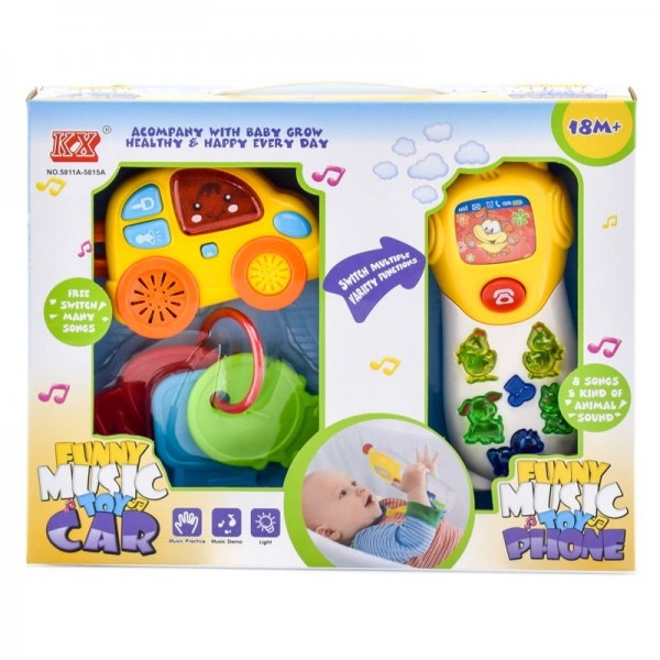 Set Cheie Auto cu Alarmă și Telefon cu Lumini și 8 Melodii