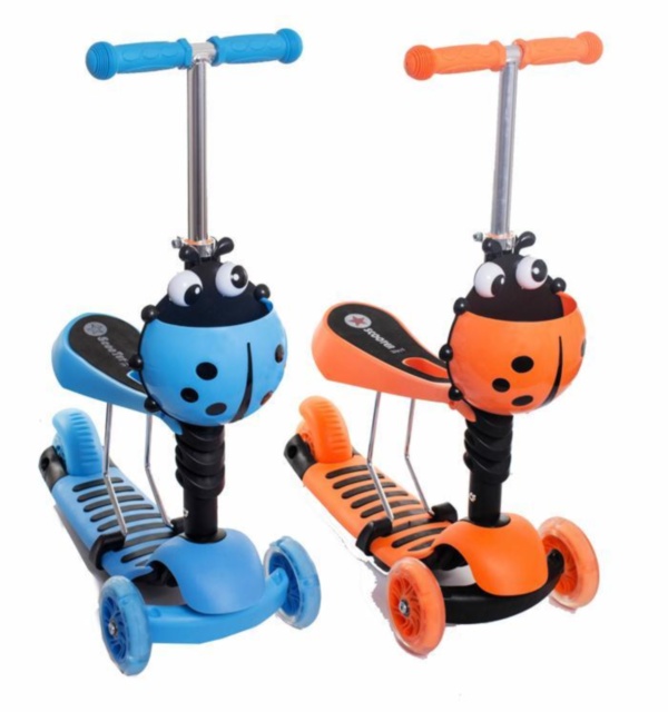 Trotineta Evolutivă 3în1 Buburuza cu Roti Luminoase și Scăunel, max 25kg