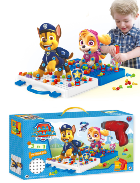 Mega Atelierul de Construcție cu Puzzle "Patrula Cățelușilor" cu Bormașină Electrică