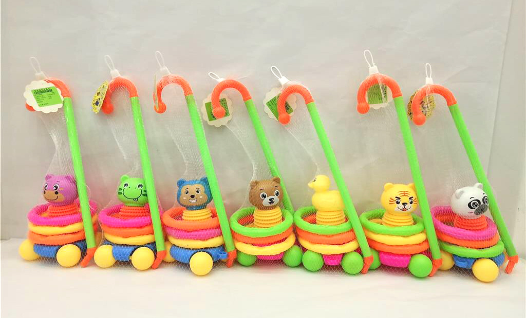 Jucărie de Împins cu Piuitoare și Inele Colorate de Aruncat