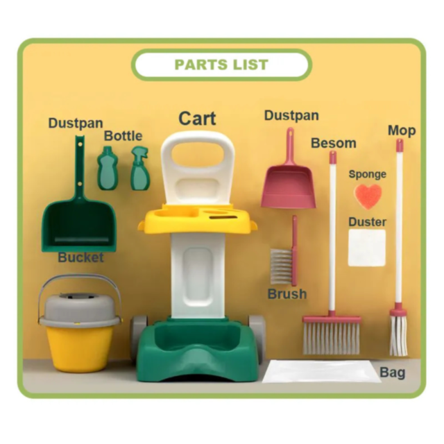 Set de Curățenie pentru Copii | Cărucior cu Accesorii și Ustensile
