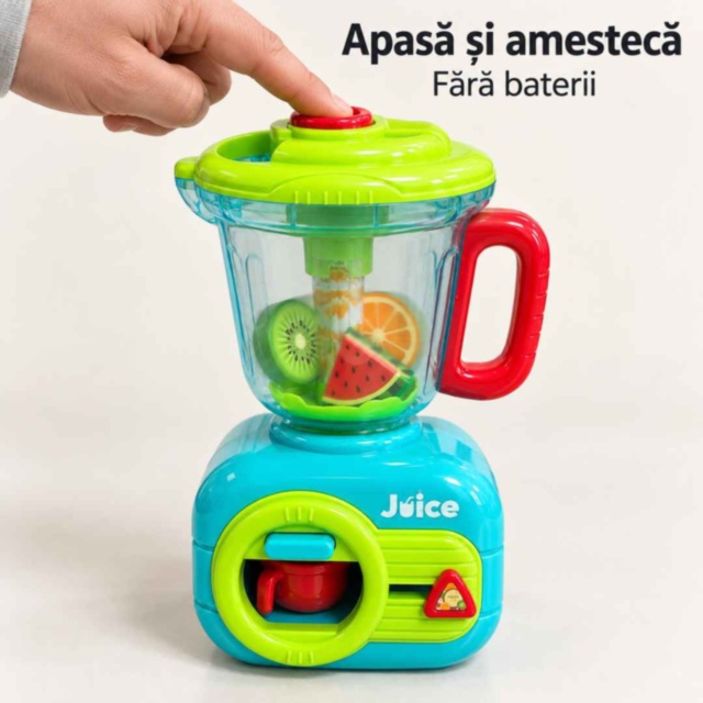 Blender mecanic de jucărie cu fructe și ceșcuță
