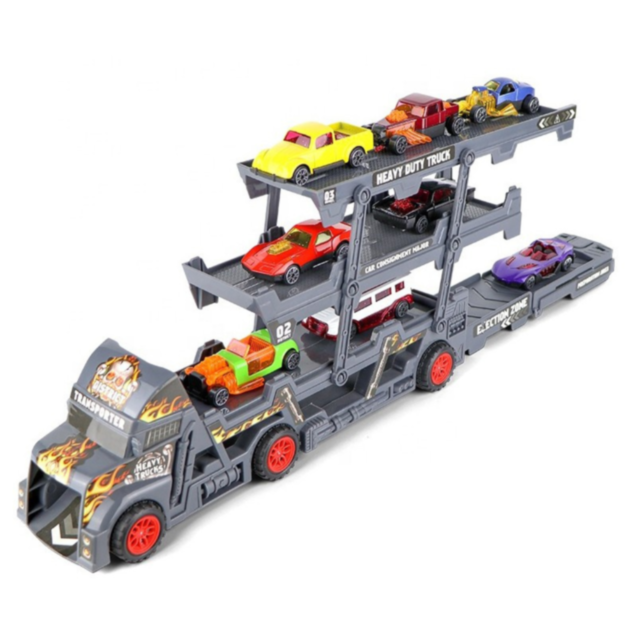 Camion Transportor cu 8 Mașinuțe Metalice și Lansator