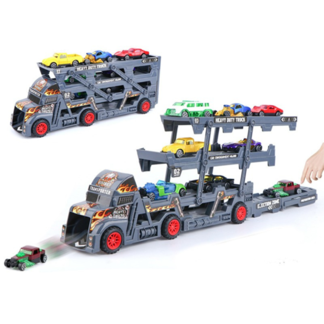 Camion Transportor cu 8 Mașinuțe Metalice și Lansator