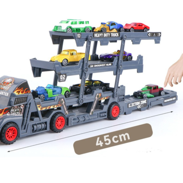 Camion Transportor cu 8 Mașinuțe Metalice și Lansator