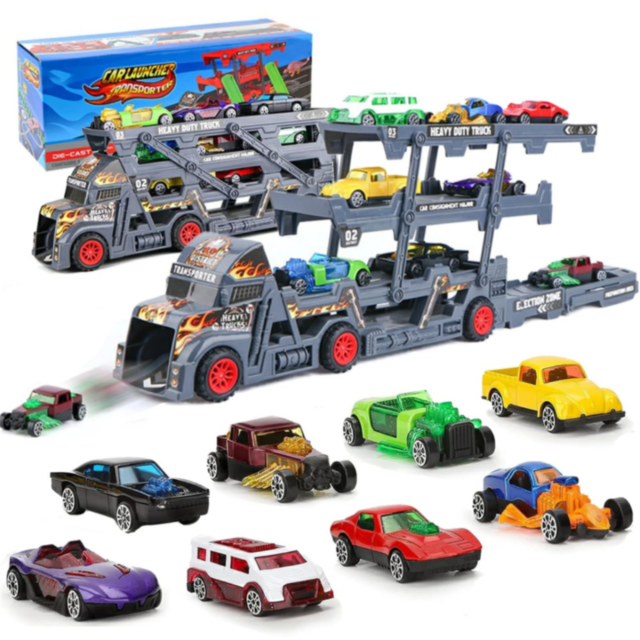 Camion Transportor cu 8 Mașinuțe Metalice și Lansator