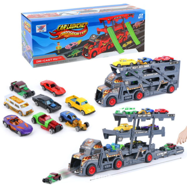 Camion Transportor cu 8 Mașinuțe Metalice și Lansator