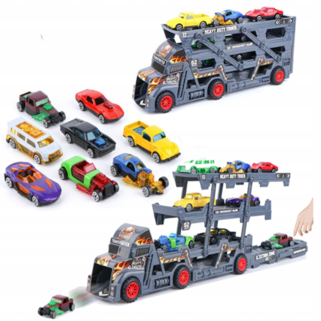 Camion Transportor cu 8 Mașinuțe Metalice și Lansator