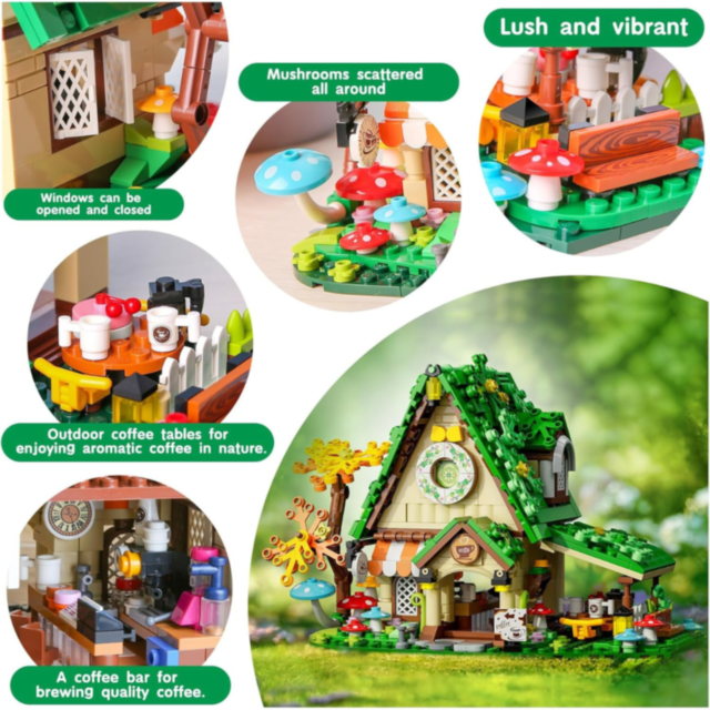 Set de Construit Coffee House – Căsuță de Cafea cu Lumină LED și 2 Figurine, 608 piese