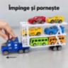 Camion transportor cu inerție, patru mașinuțe și două autobuze