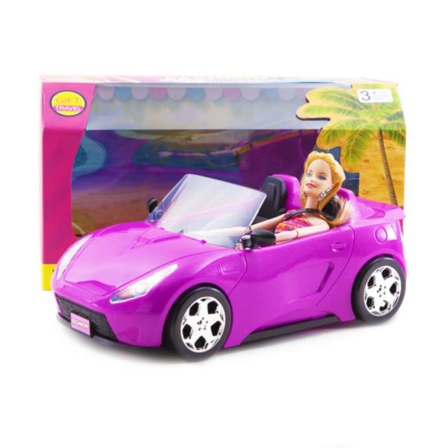 Barbie cu Mașina Decapotabilă Roz, 30cm