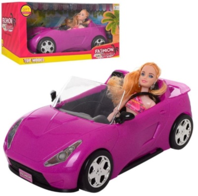 Barbie cu Mașina Decapotabilă Roz, 30cm | image