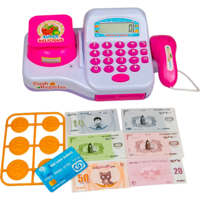 Set de joacă supermarket cu casă de marcat, coș și accesorii