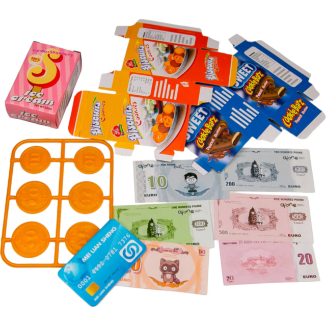 Set de joacă supermarket cu casă de marcat, coș și accesorii