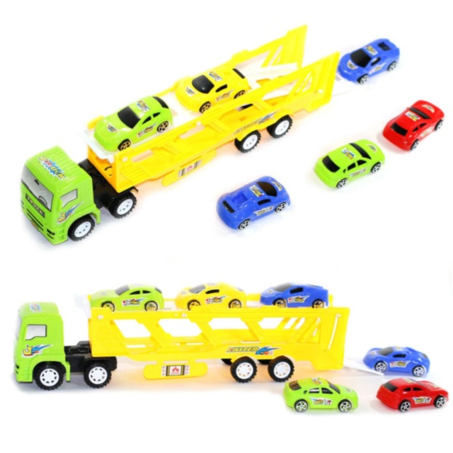 Camion Trailer Transport cu 6 Mașinuțe de Jucărie (culoare aleatorie)