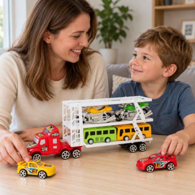 Camion transportor cu inerție și șase vehicule incluse