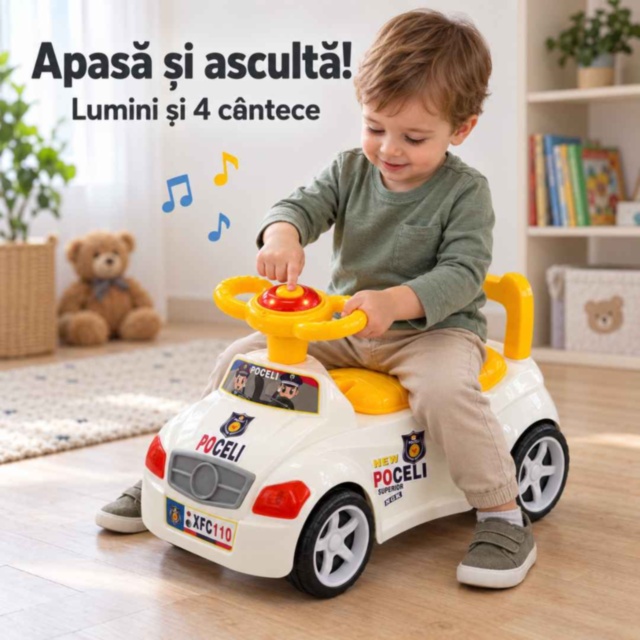 Mașinuță ride-on 2 în 1 cu oliță și muzică