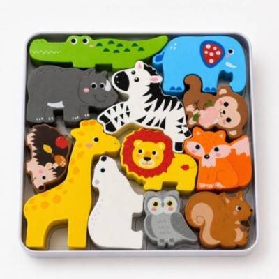 Puzzle din lemn cu animale sălbatice în cutie | image