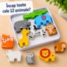 Puzzle din lemn cu animale sălbatice în cutie
