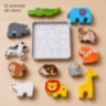 Puzzle din lemn cu animale sălbatice în cutie