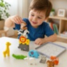 Puzzle din lemn cu animale sălbatice în cutie
