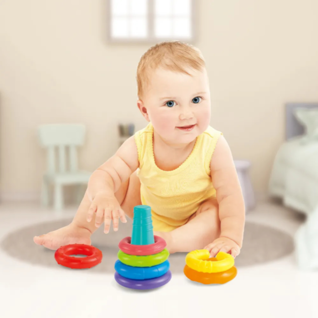 Turn cu Inele Colorate – Jucărie Montessori pentru Bebeluși
