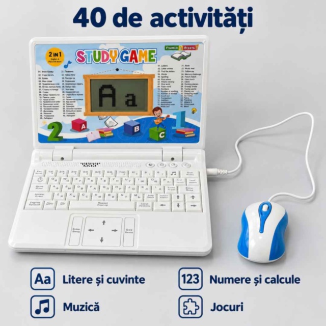 Laptop educativ bilingv pentru copii cu 40 de activități