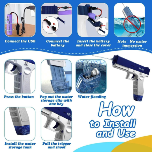Pistol Electric cu Apă Reîncărcabil (culoare aleatorie) 