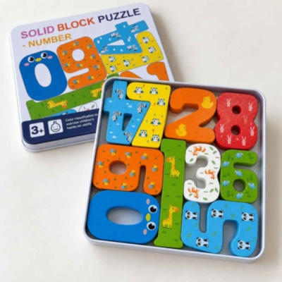 Puzzle educativ din lemn cu cifre și animale | image
