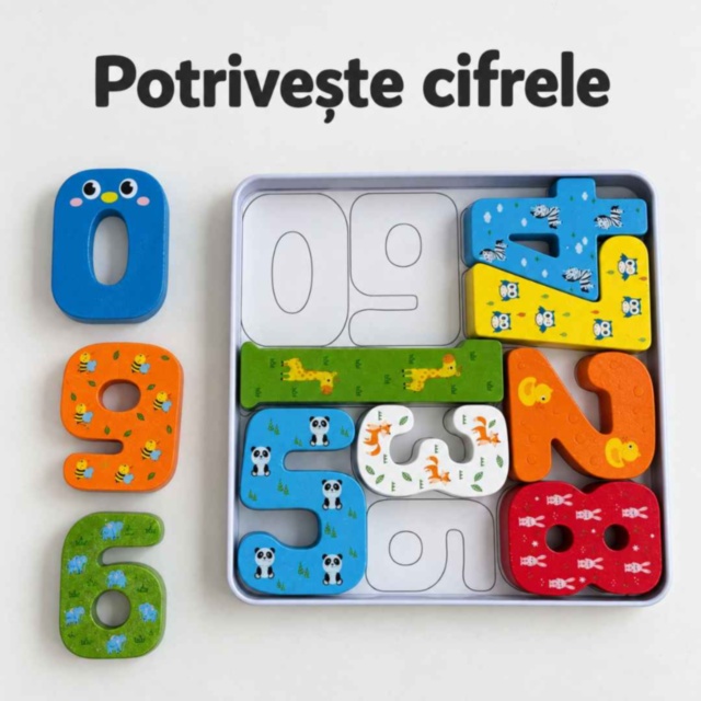 Puzzle educativ din lemn cu cifre și animale