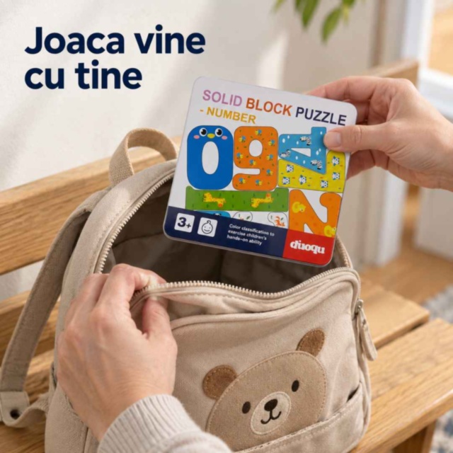 Puzzle educativ din lemn cu cifre și animale