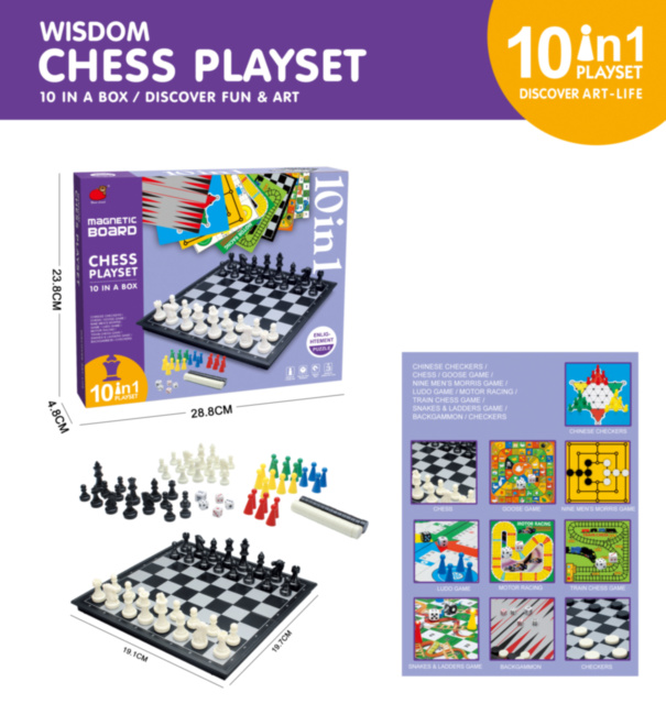 Joc Magnetic Combinat 10 în 1, Dame, Șah, Ludo, Table ș.a.