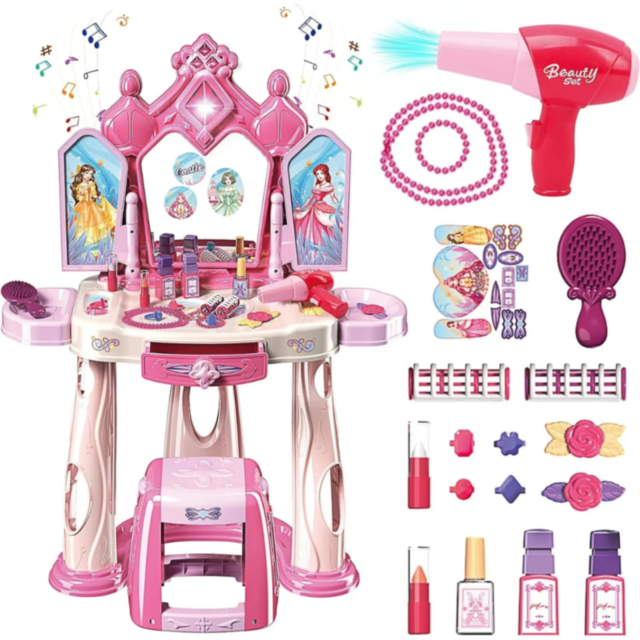 Măsuță de Toaletă pentru Prințese | Lumini, Sunete și Accesorii Incluse