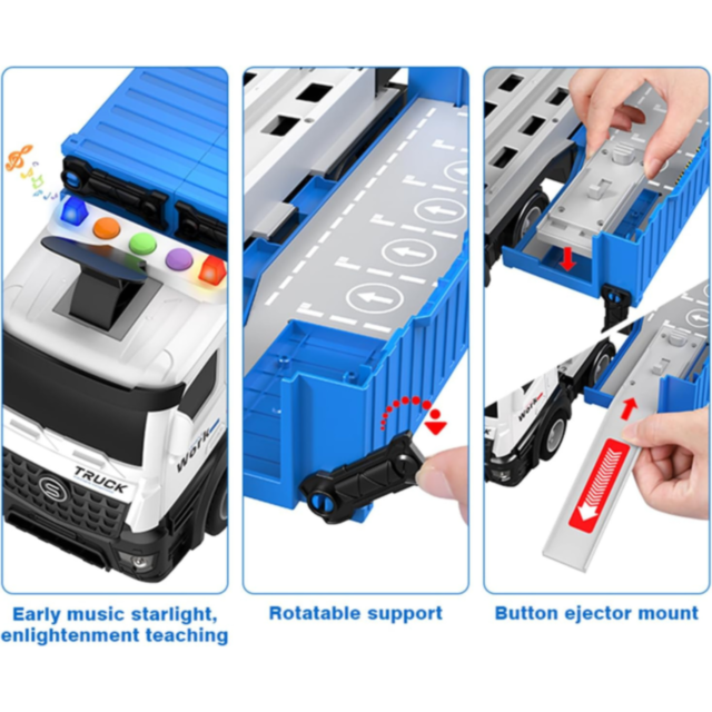 Tir Transportator cu Piste și Mașinuțe Metalice – Set Interactiv 2-în-1