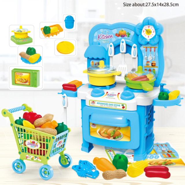 Bucătărie de Jucărie cu Cărucior de Cumpărături